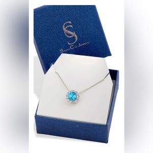 SAVVY CIE JEWELS  Rhodium Plated CZ Drop Pendant Necklace - Color Blue